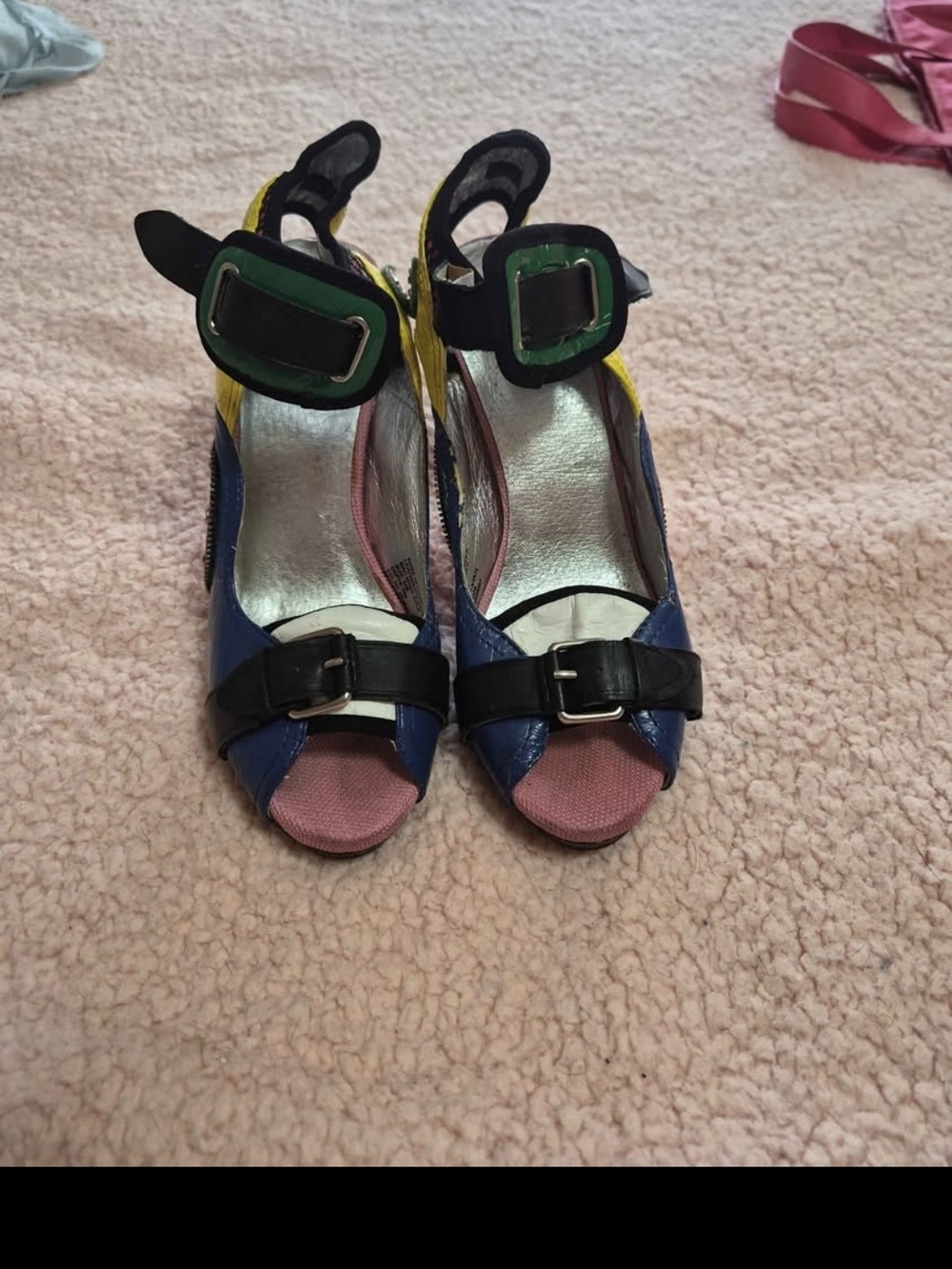 Multicolor Women’s Peep-Toe Buckle Heels